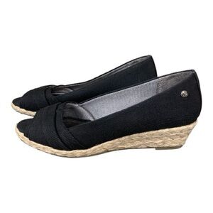 Lifestride Women's Black Wedge Espadrilles Open Toe Slip On Size 8